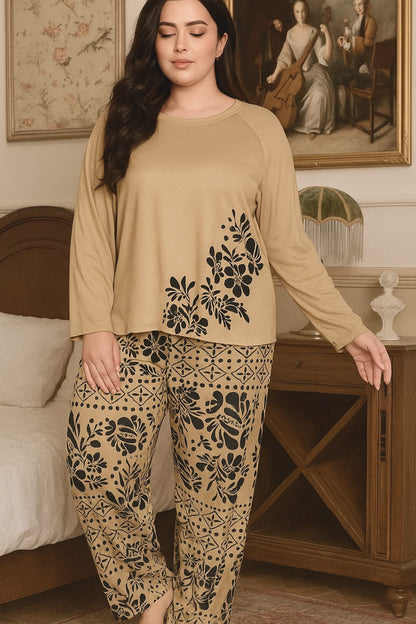 Brown leaf Printed Full Sleeves Shirt and Printed Trouser Night Wear