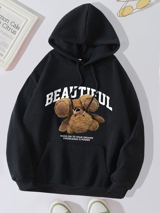 Black Beautiful Bear Printed Hoodie