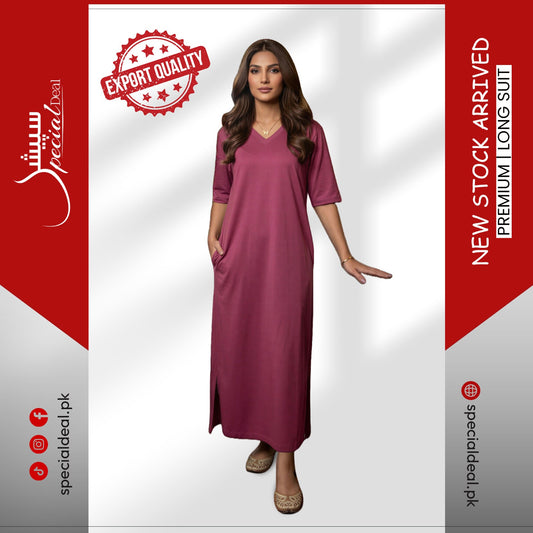 Plain Pink V-Neck with 2 Pockets Long Suit