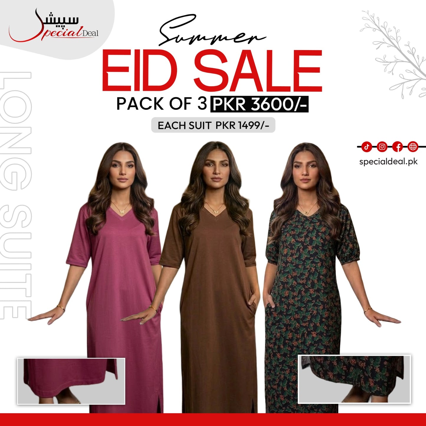 Pack of 3 Long Suits – Summer Eid Collection | Jersey Fabric Deal 10