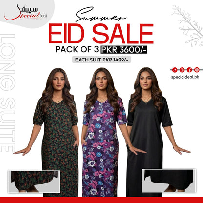 Pack of 3 Long Suits – Summer Eid Collection | Jersey Fabric Deal 6