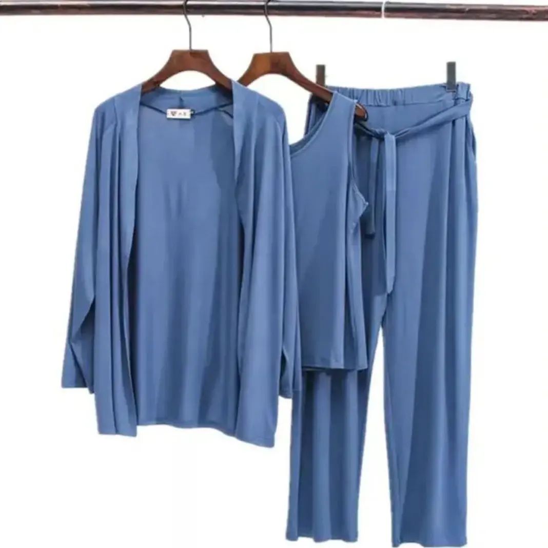 Plain Royal Blue 3 Pieces Set Night Wear