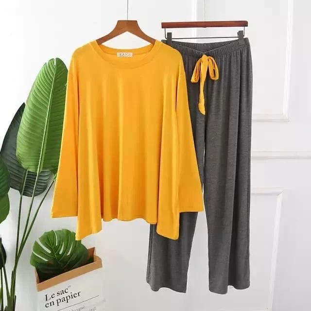 Plain Yellow Shirt and Grey Trouser Night Wear