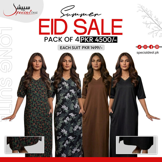 Pack of 4 Long Suits – Summer Eid Collection | Jersey Fabric Deal 1