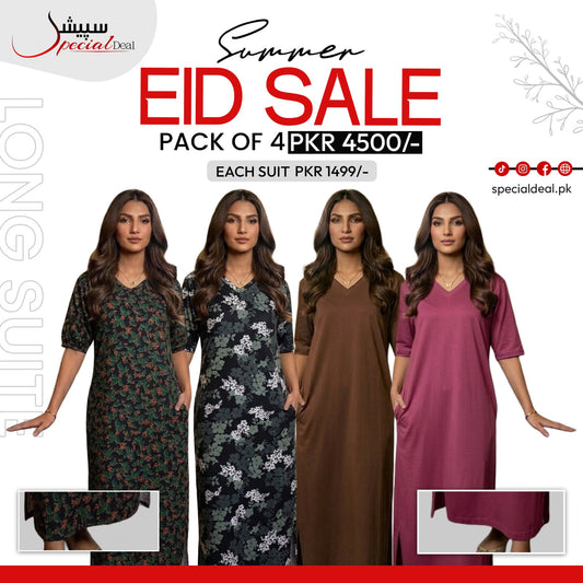 Pack of 4 Long Suits – Summer Eid Collection | Jersey Fabric Deal 2