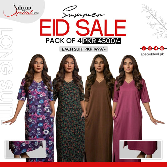 Pack of 4 Long Suits – Summer Eid Collection | Jersey Fabric Deal 4