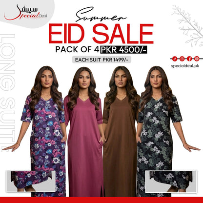 Pack of 4 Long Suits – Summer Eid Collection | Jersey Fabric Deal 5