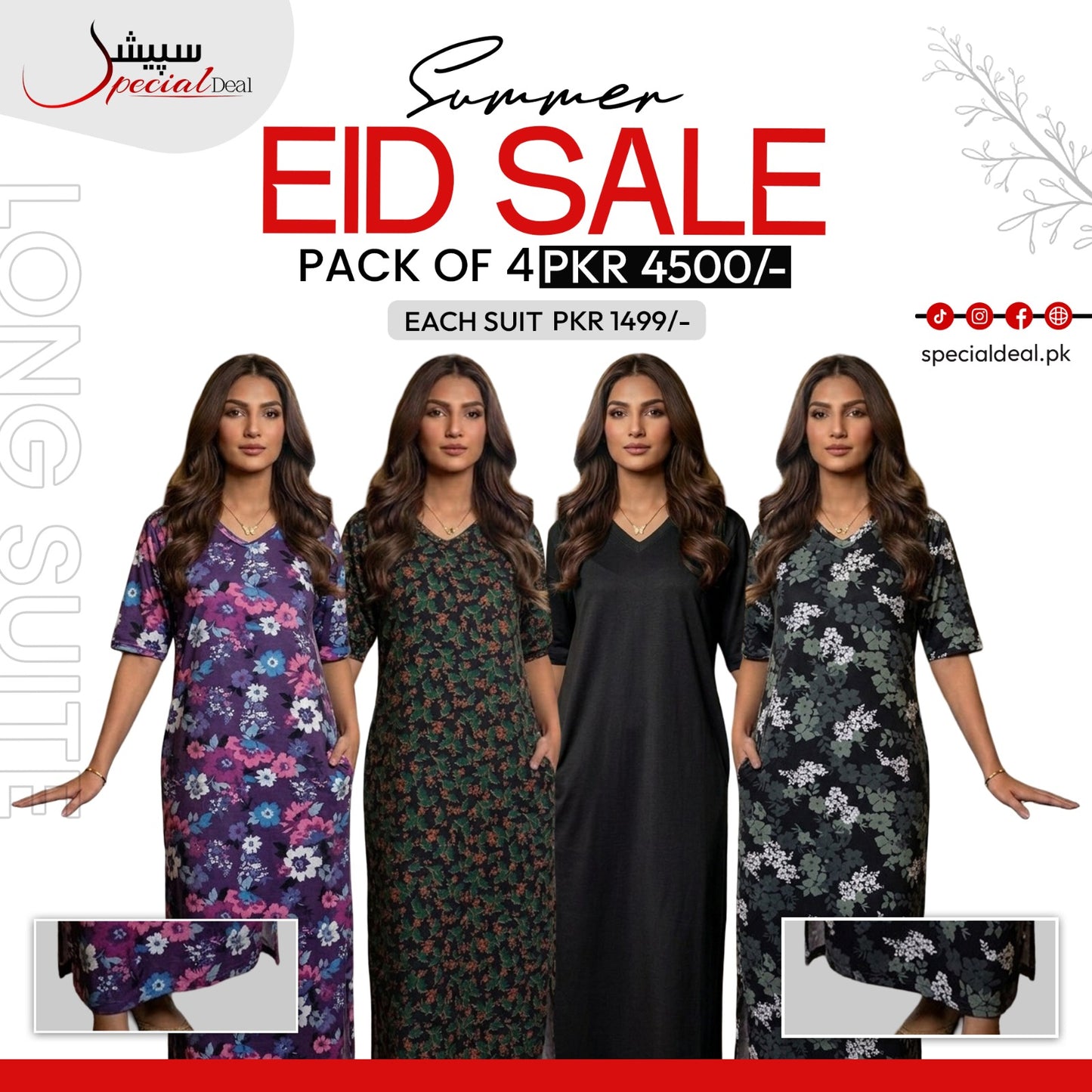 Pack of 4 Long Suits – Summer Eid Collection | Jersey Fabric Deal 6