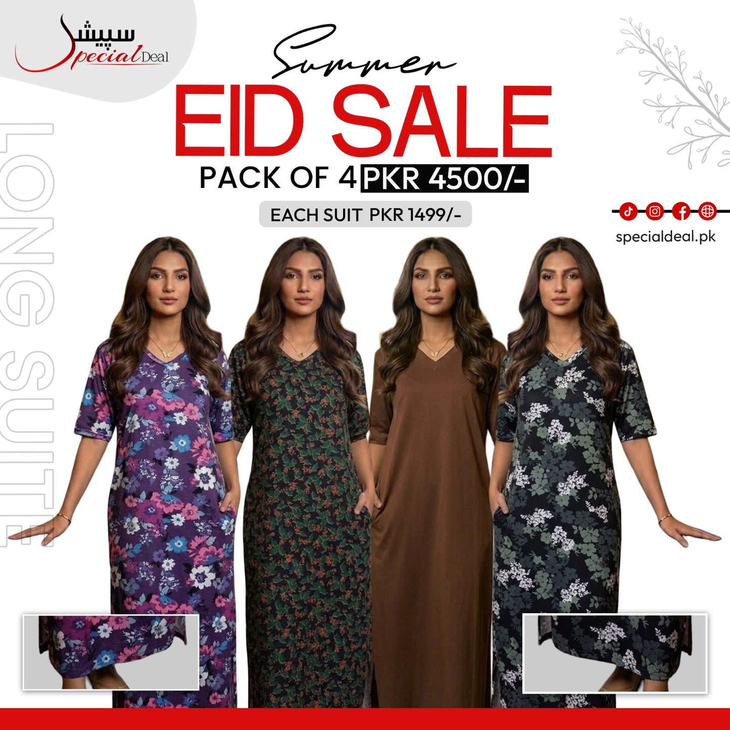 Pack of 4 Long Suits – Summer Eid Collection | Jersey Fabric Deal 7
