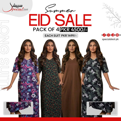 Pack of 4 Long Suits – Summer Eid Collection | Jersey Fabric Deal 7