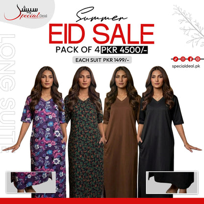 Pack of 4 Long Suits – Summer Eid Collection | Jersey Fabric Deal 8