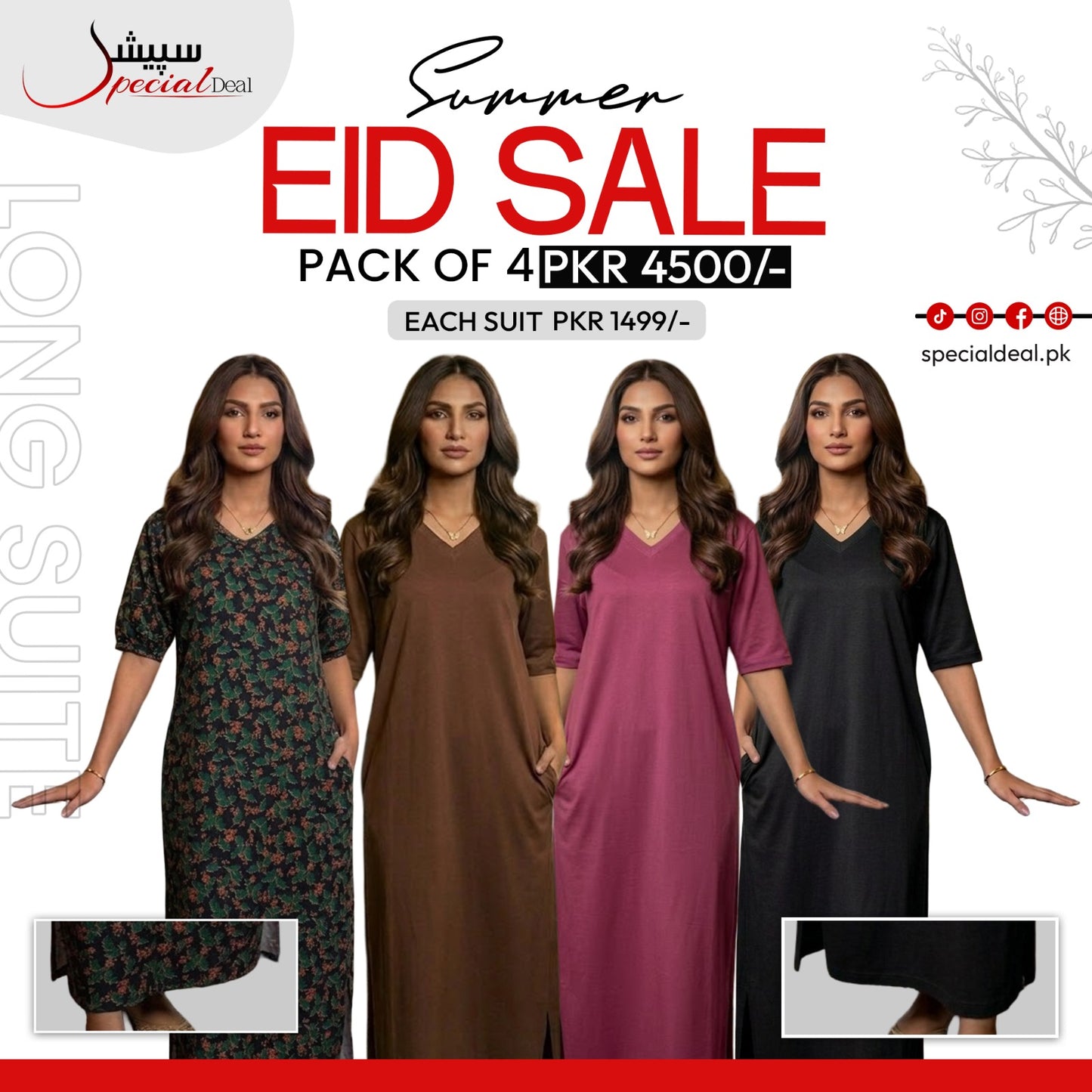 Pack of 4 Long Suits – Summer Eid Collection | Jersey Fabric Deal 12