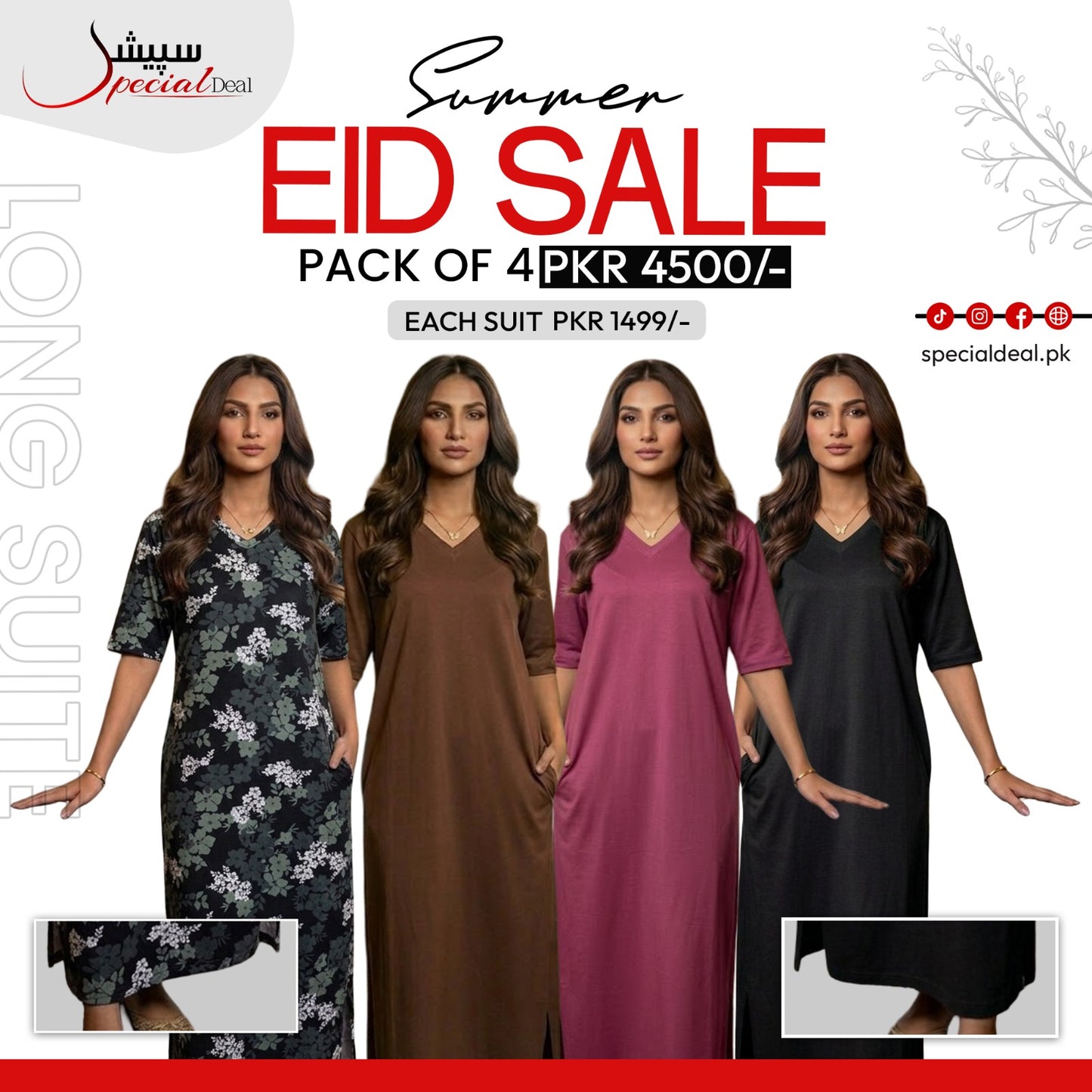 Pack of 4 Long Suits – Summer Eid Collection | Jersey Fabric Deal 13