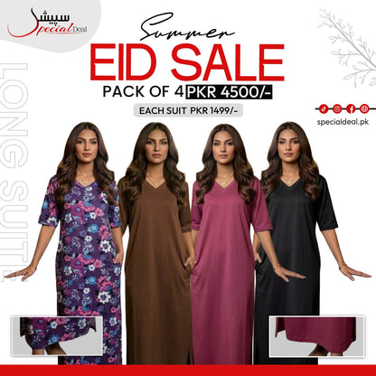 Pack of 4 Long Suits – Summer Eid Collection | Jersey Fabric Deal 14