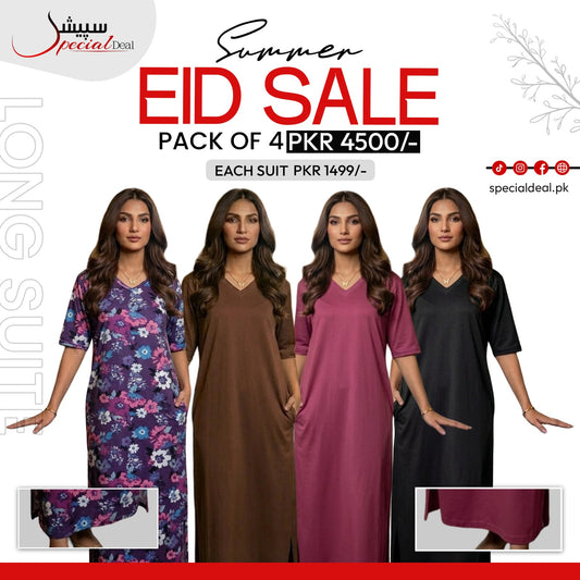 Pack of 4 Long Suits – Summer Eid Collection | Jersey Fabric Deal 15