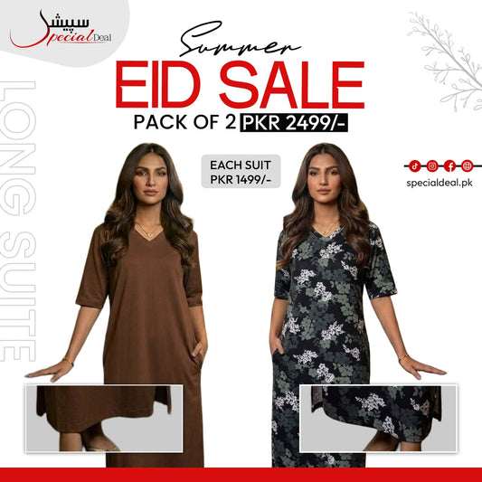 Pack of 2 Long Suits – Summer Eid Collection | Jersey Fabric Deal 1