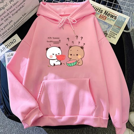 Pink Two Bears Printed Hoodie