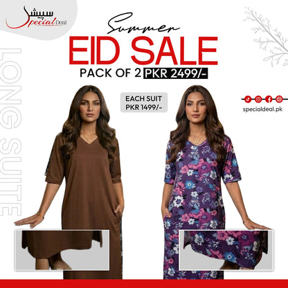 Pack of 2 Long Suits – Summer Eid Collection | Jersey Fabric Deal 14