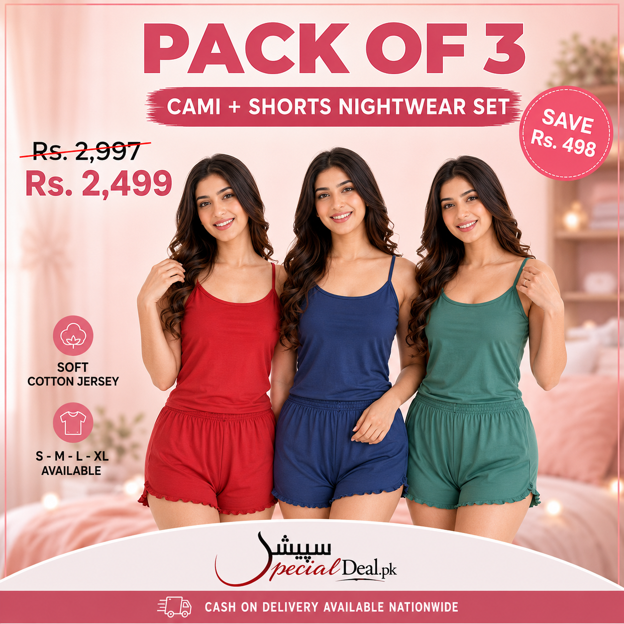 Camiset Pack of 3 (Blue + Green + Red)
