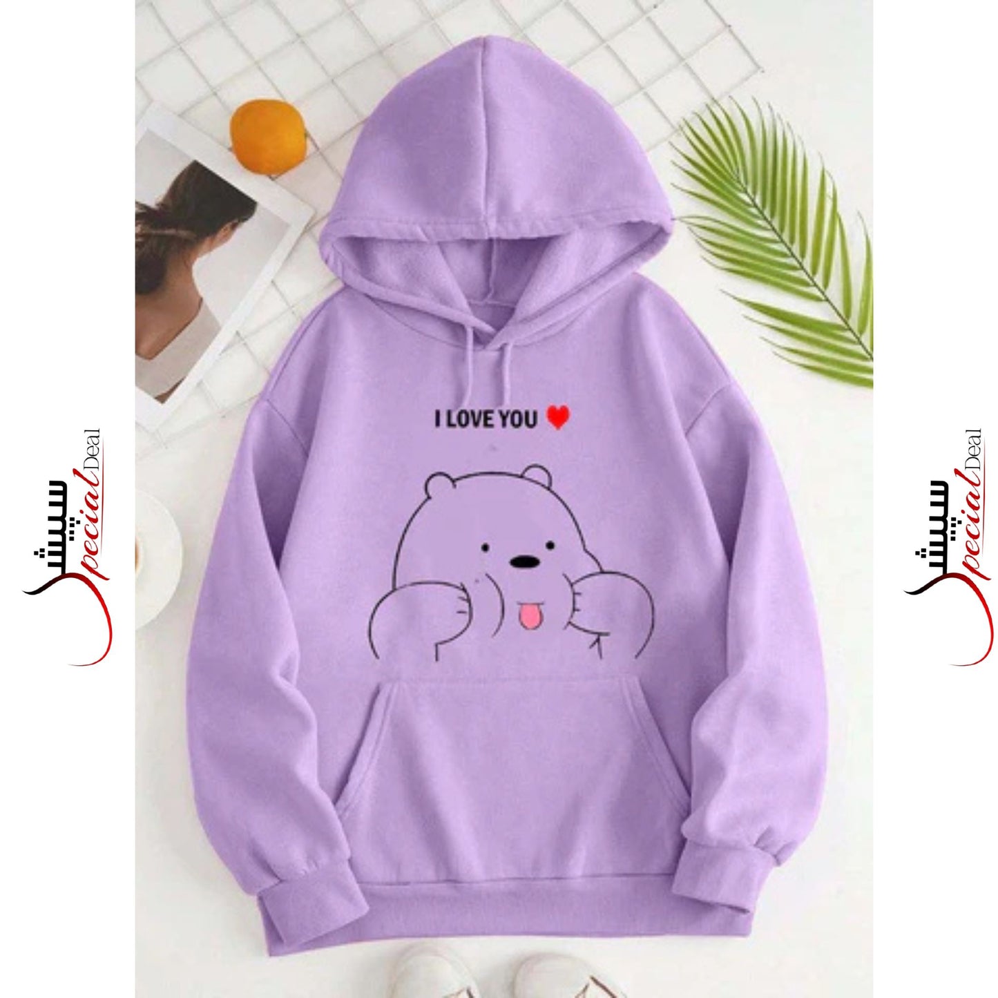 Purple I Love Panda Printed Hoodie