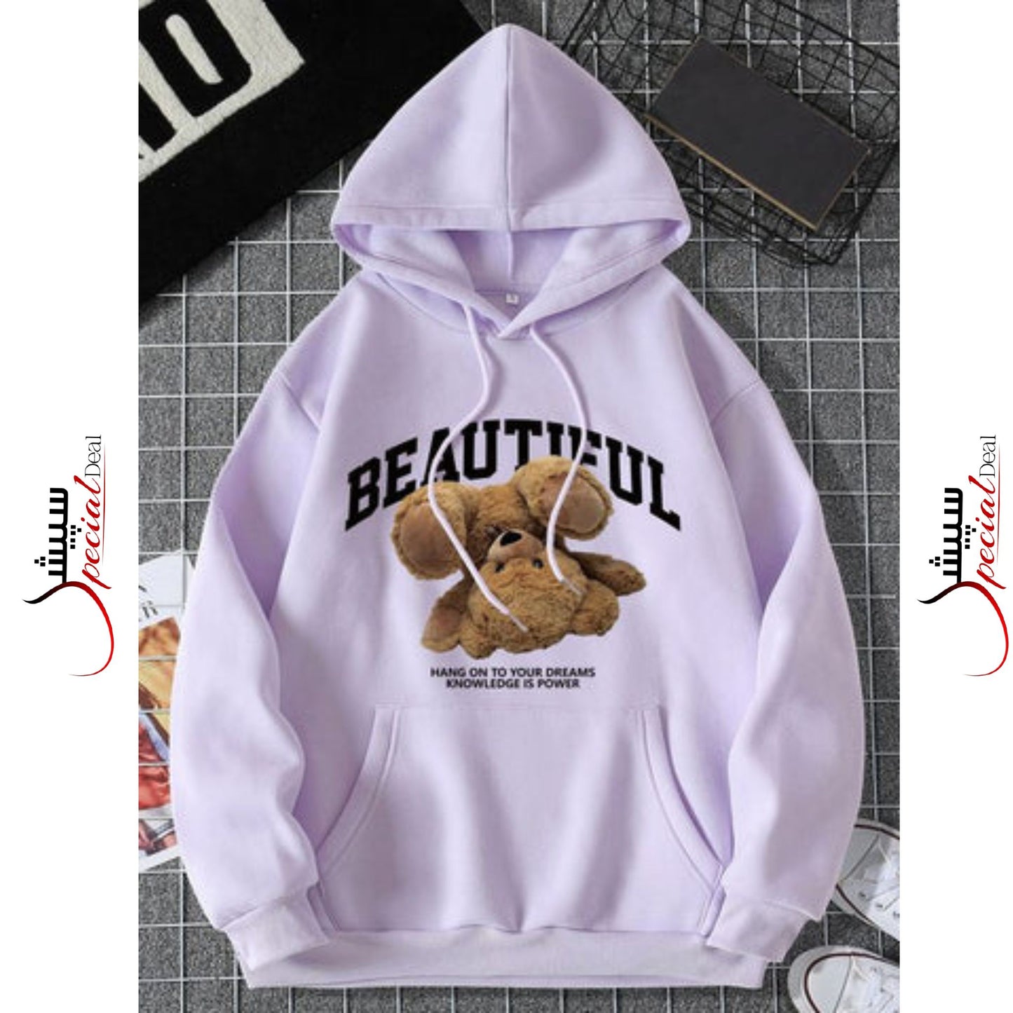 Purple Beautiful Bear Printed Hoodie