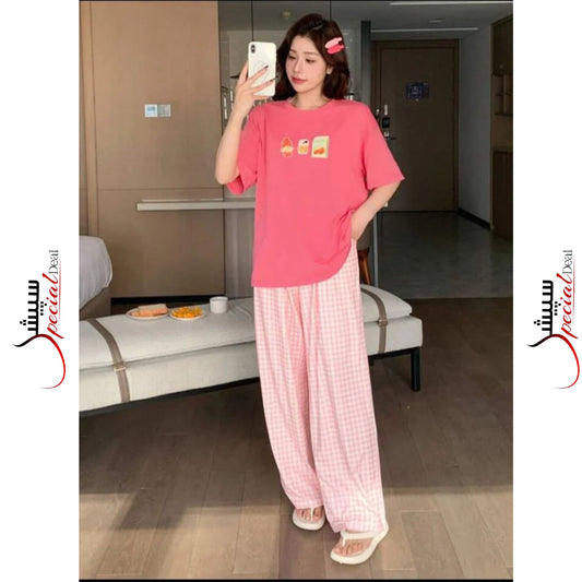 Hot Pink Juices Printed Half Sleeves Shirt and Printed Trouser Night Wear