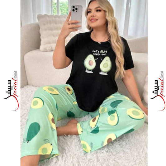 Black Hawa cado Printed Half Sleeves Night Wear