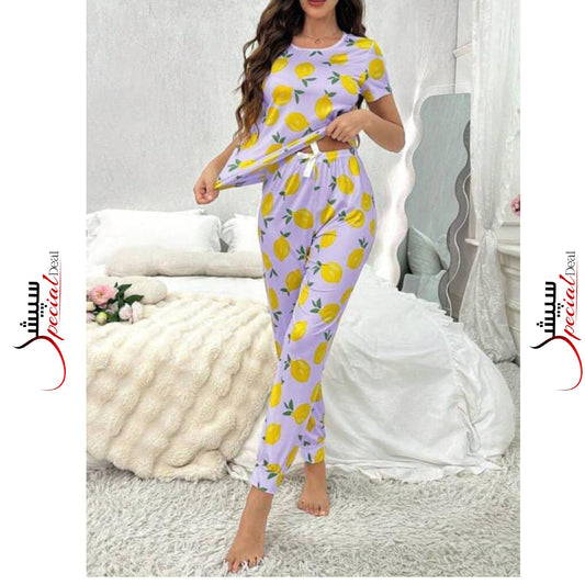 Purple Malta Printed Half Sleeves Shirt And Malta Printed Trouser Night Wear