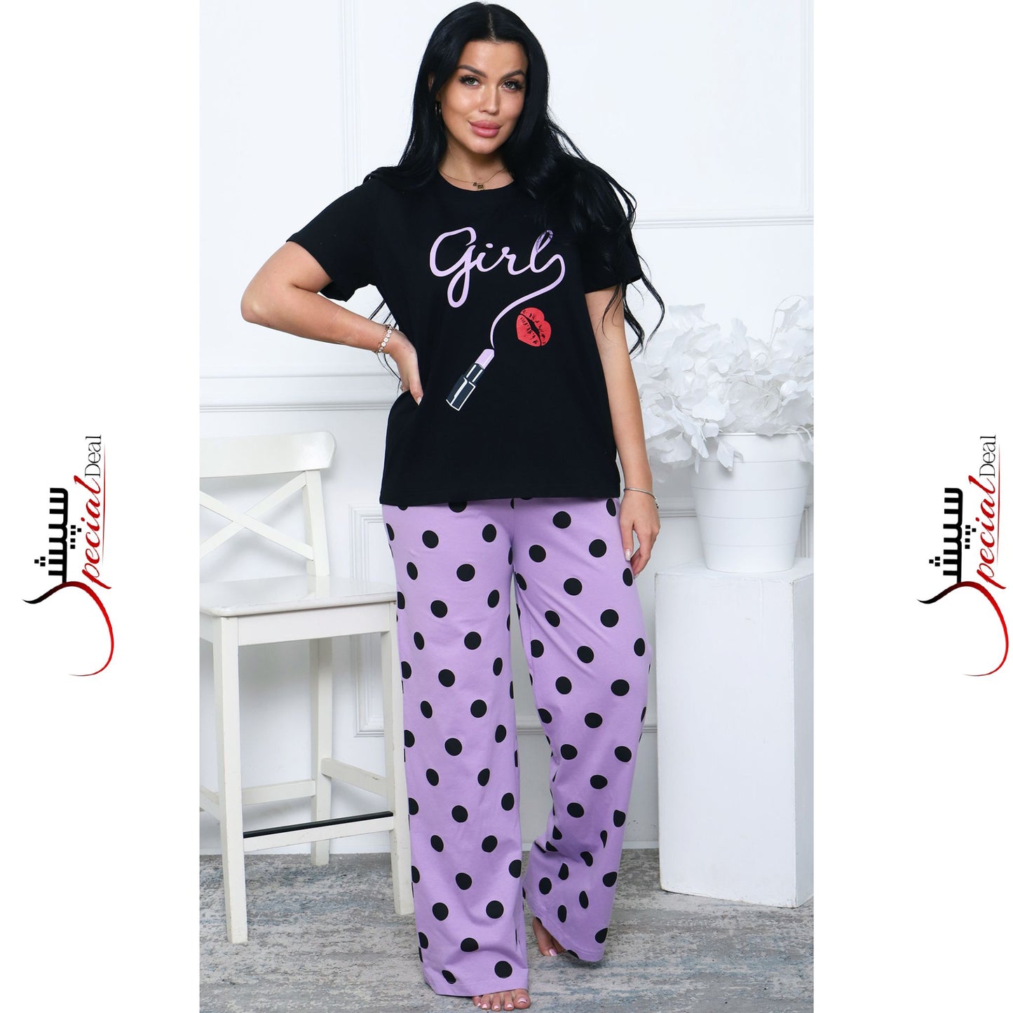 Black Girls Lips Printed Half Sleeves Shirt And Printed Trouser Night Wear