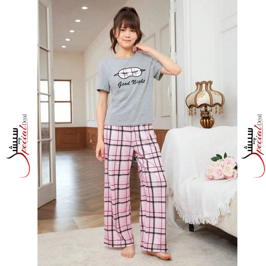 Grey Good Night Printed Half Sleeves Shirt And Printed Trouser Night Wear