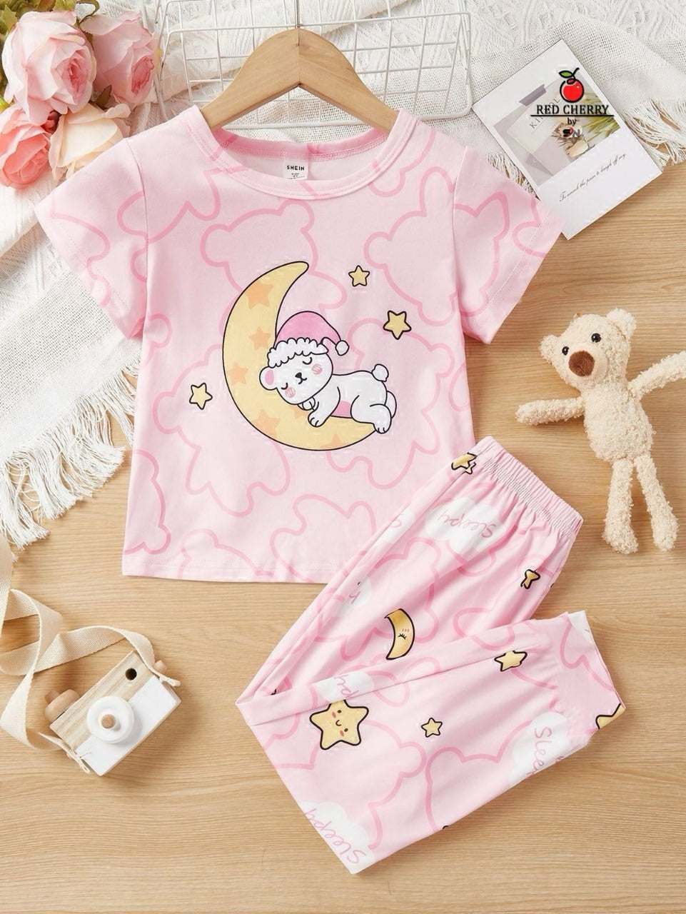 Pink Moon Bear Printed Kids Suit