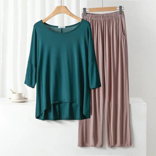 Plain Green V Neck Shirt and Skin Trouser Night Wear