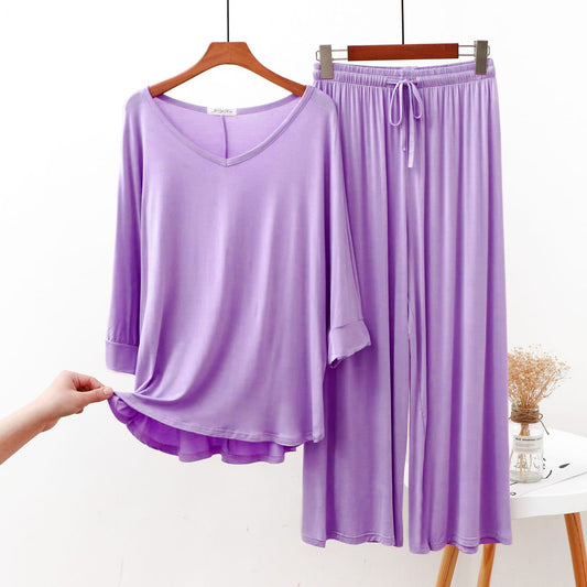 Plain Purple V Neck Full Sleeves Night Wear