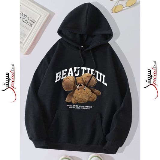 Black Beautiful Bear Printed Hoodie