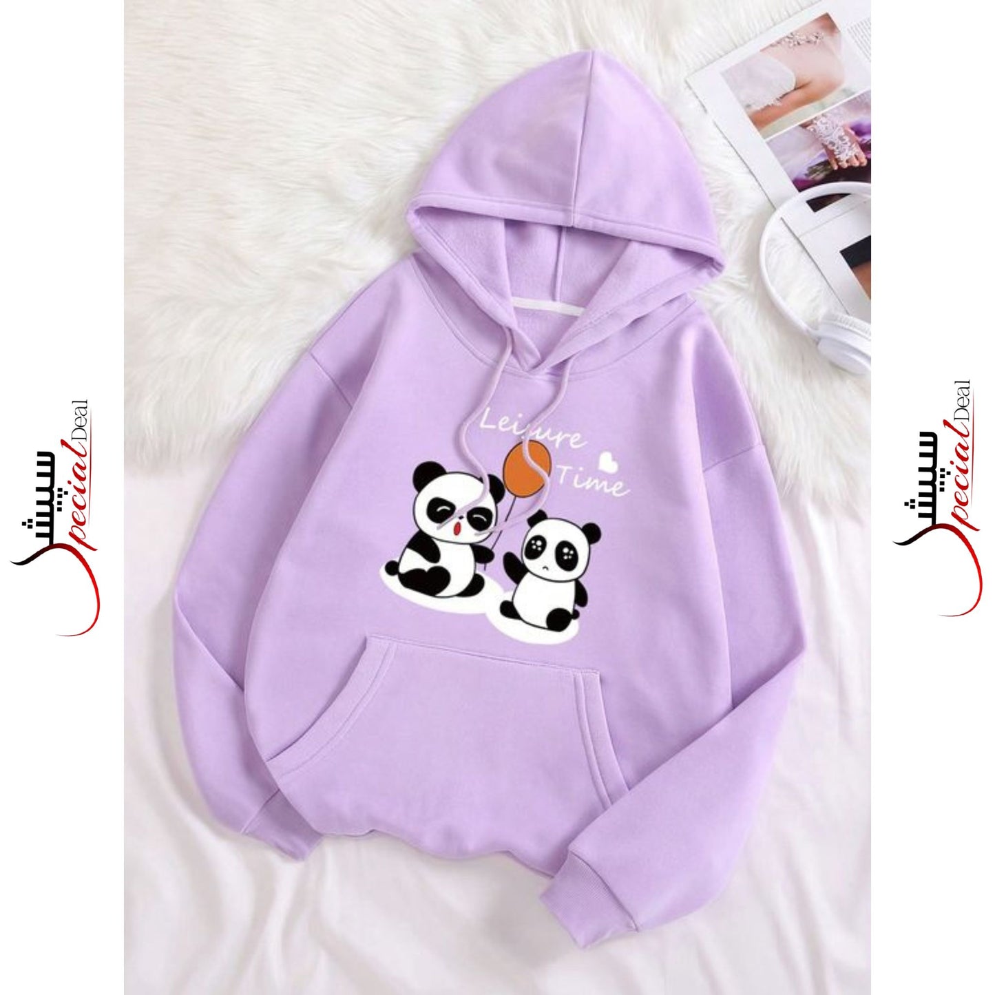Purple Panda Printed Hoodie