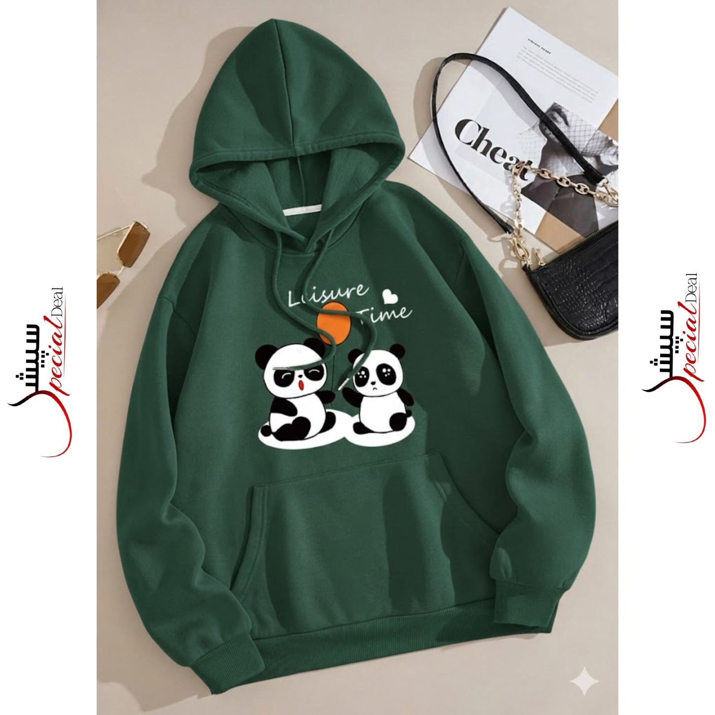 Green Panda Printed Hoodie