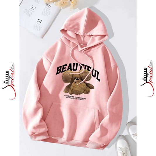 Pink Beautiful Bear Printed Hoodie