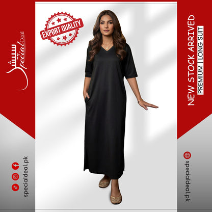 Plain Black V-Neck with 2 Pockets Long Suit