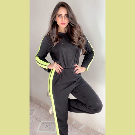 Black With Green Strips Full Sleeves Shirt and Green Strips Trouser