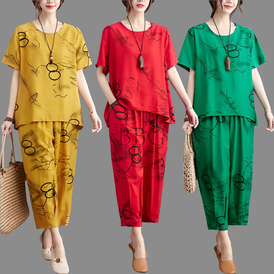 Circle Printed Half Sleeves Shirt and Capri Style Printed Trouser Night Wear