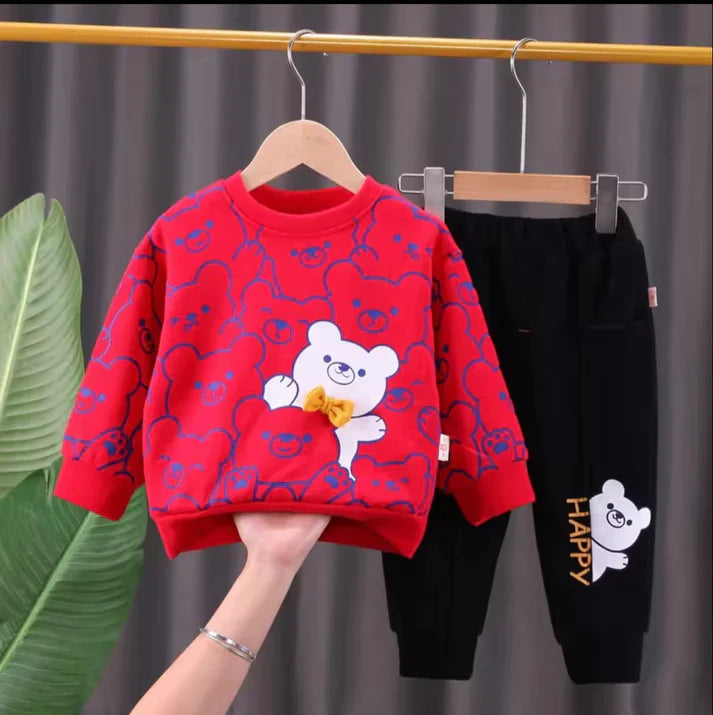 Red Bears Sweatshirt and Black Trouser Kids Track Suit