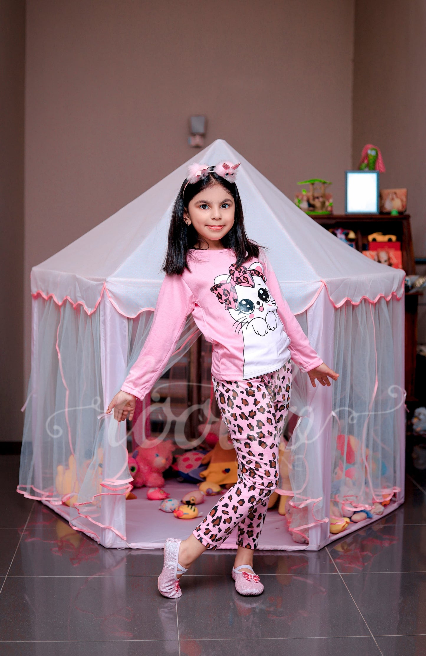 Pink Cat Printed Kids Suit