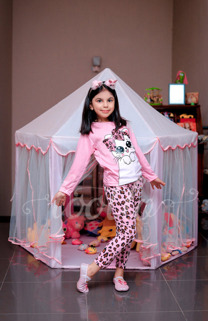 Pink Cat Printed Kids Suit