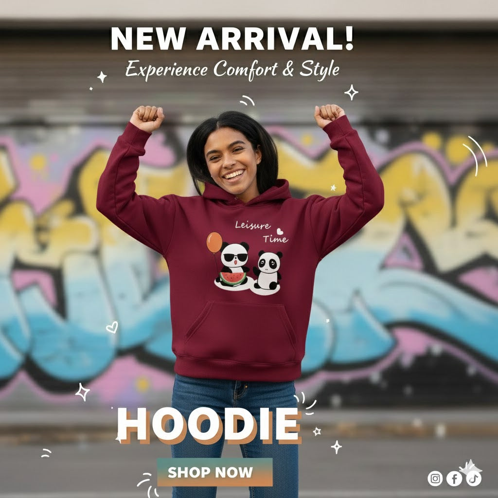 Mehroon Panda Printed Hoodie