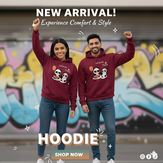 Mehroon Panda Printed Hoodie